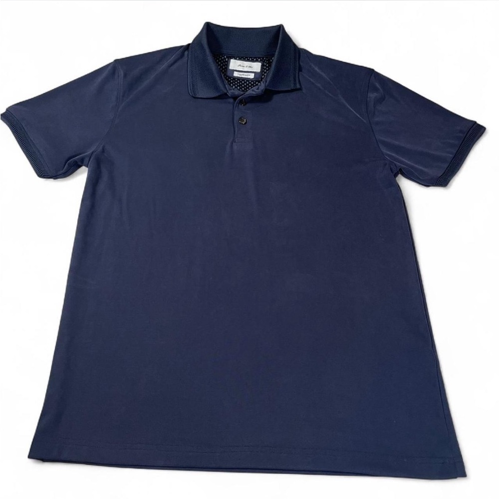 Porter & Ash Polo Shirt Mens M Navy Luxury Knitwear Short Sleeve Lightweight New